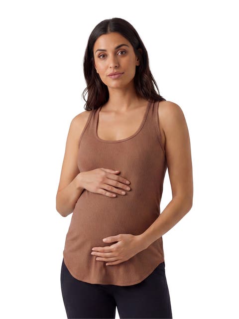 Maternity Basic Ribbed Knit Sleeveless Scoop Neck Long Flared Tank Top