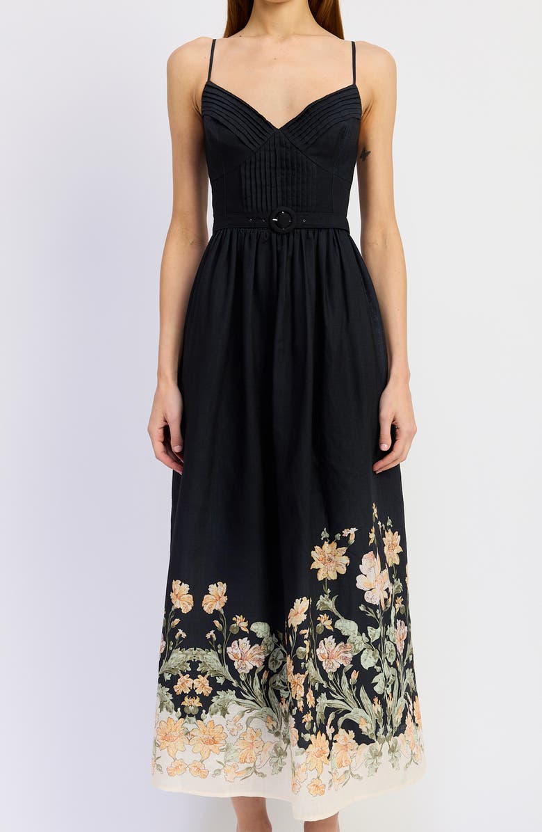 En Saison Iris Belted Floral Print Maxi Dress, Alternate, color, Black Ginger Olive
