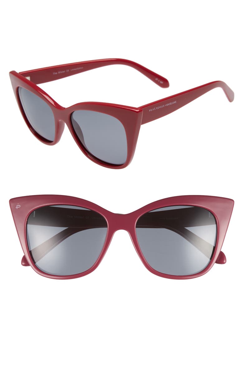 x Madelaine Petsch The Mister 54mm Cat Eye Sunglasses, Main, color, RED/ BLACK