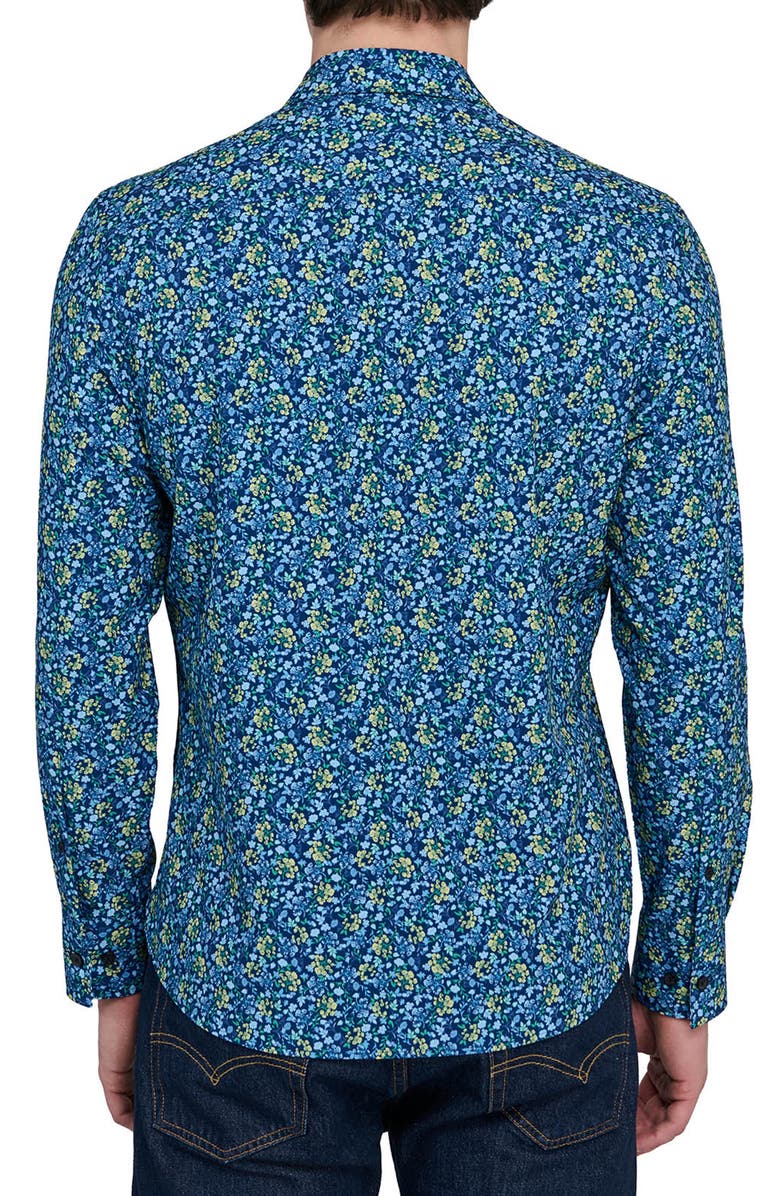 CONSTRUCT Slim Fit Budding Floral Performance Long Sleeve Shirt, Alternate, color, Navy/Yellow