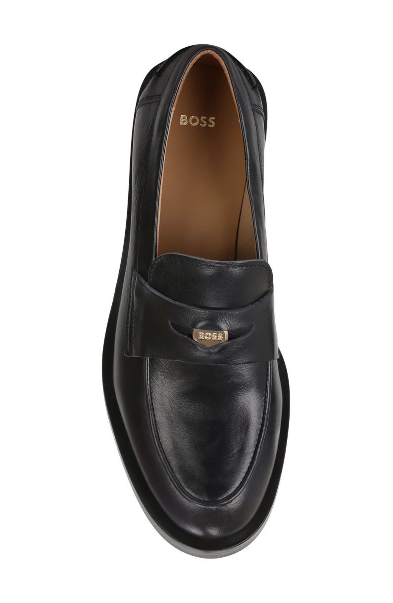 BOSS Iryna Leather Penny Loafer, Alternate, color, Black