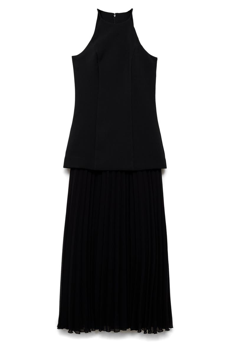 Mixed Media A-Line Maxi Dress, Alternate, color, BLACK