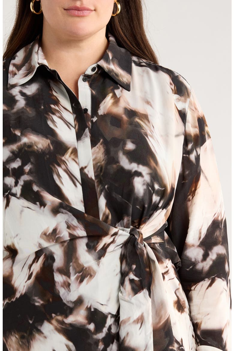 Long Sleeve Faux Wrap Dress, Alternate, color, BLACK- IVORY CELESTE ABSTRACT