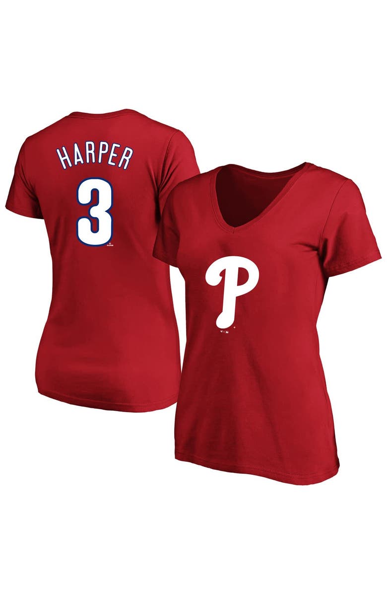 PROFILE Women's Profile Bryce Harper Red Philadelphia Phillies Plus Size Name & Number V-Neck T-Shirt, Alternate, color, Red