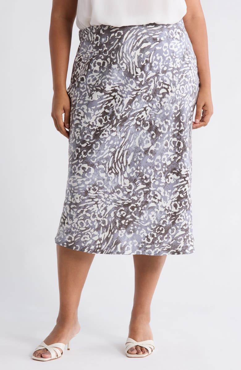 Renee C Animal Print Satin Midi Skirt, Main, color, Charcoal