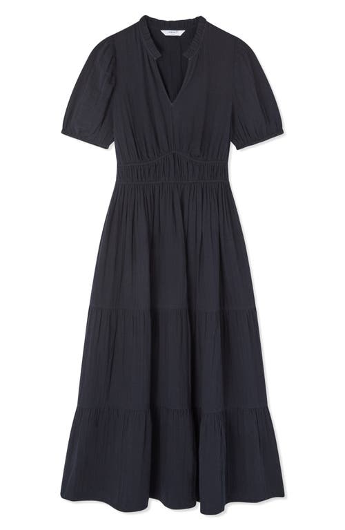 Lk Bennett Felicity Short Sleeve Gathered Cotton Midi Dress In Spring Navy