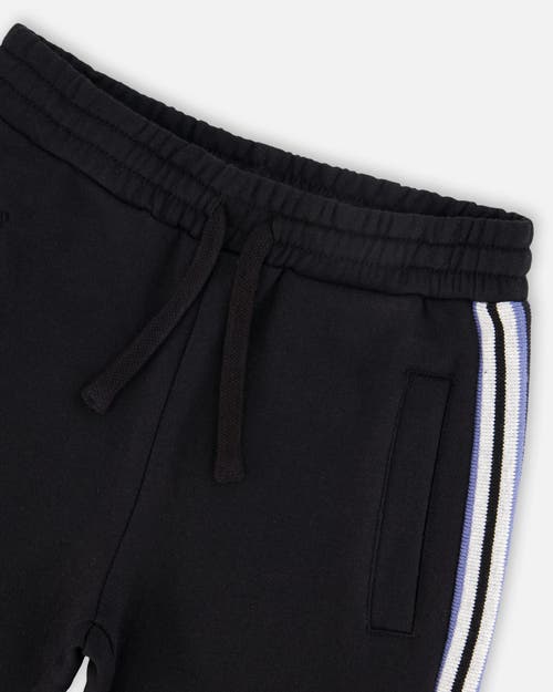 Deux Par Deux Fleece Sweatpants With Side Stripes In Black