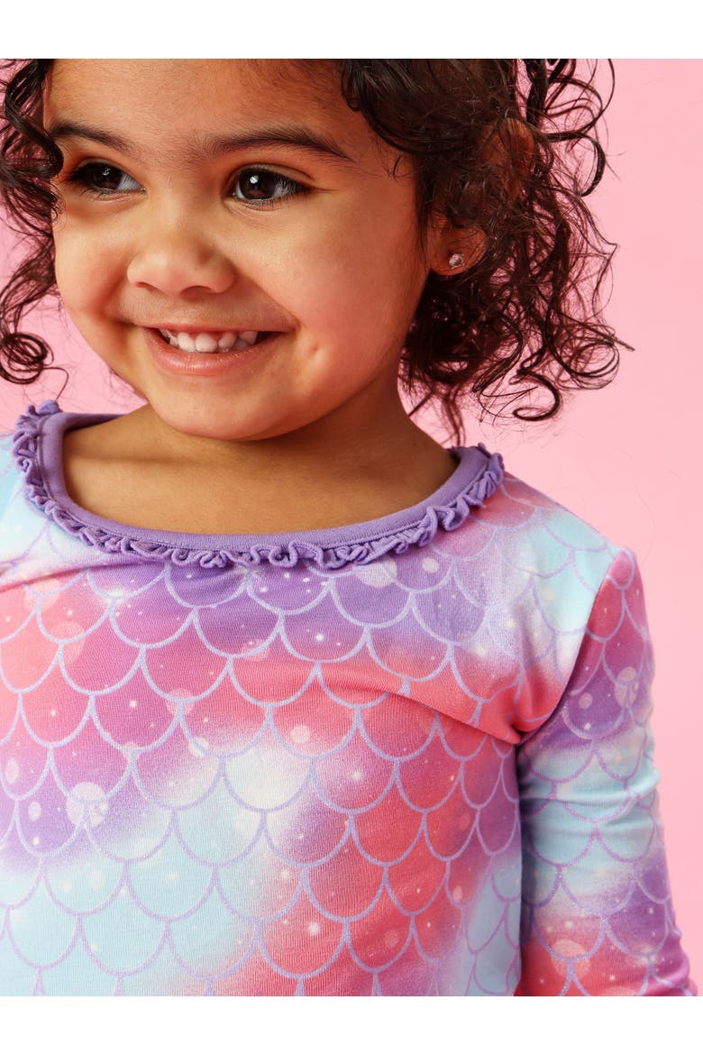 Modal Blend Ruffle Long Sleeve Pajama Set, Signature Rear Ruffles, Alternate, color, Shimmer Mermaid Tale