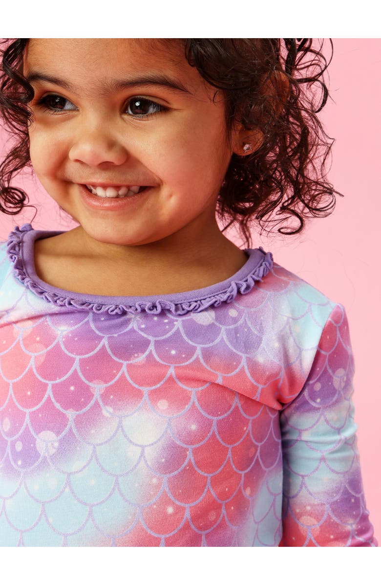 RuffleButts Toddler Girls Modal Blend Ruffle Long Sleeve Pajama Set, Signature Rear Ruffles, Alternate, color, Shimmer Mermaid Tale