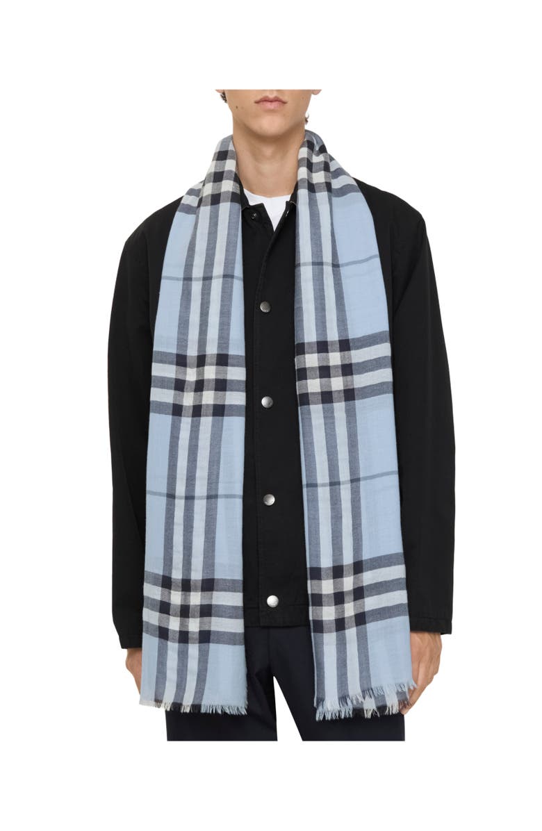 Burberry Wide Check Wool Scarf, Alternate, color, Bank Blue