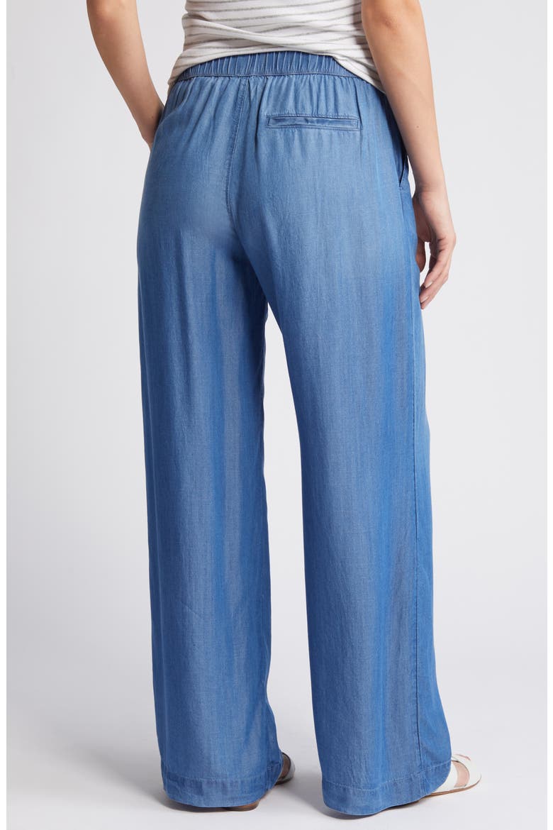 Drawstring Wide Leg Chambray Pants, Alternate, color, MEDIUM WASH