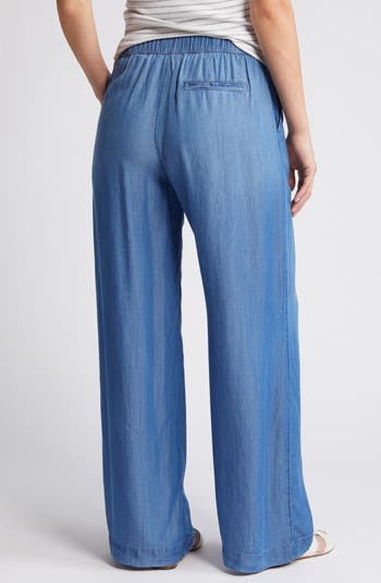 Drawstring Wide Leg Chambray Pants