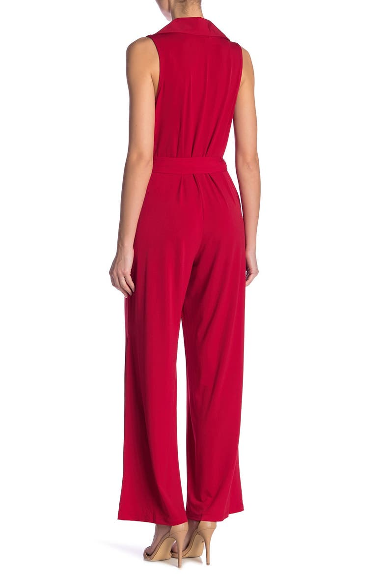 Solid Tie Waist Jumpsuit, Alternate, color, RED