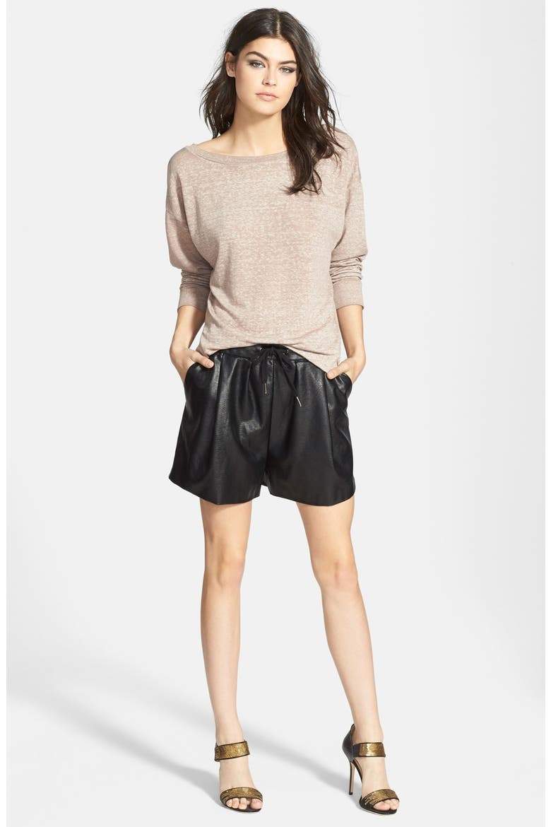 Faux Leather Pleated Shorts, Alternate, color, BLACK