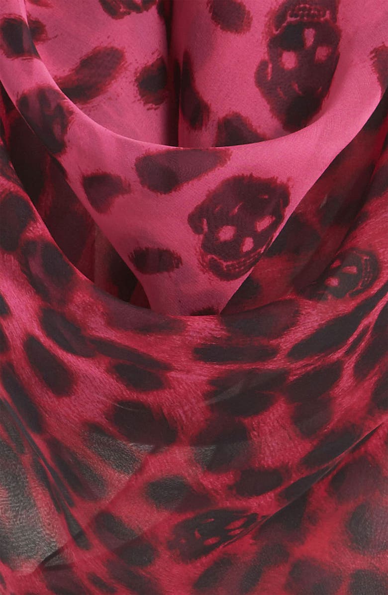 McQueen Alexander McQueen 'Leopard Skull' Chiffon Scarf, Alternate, color, 