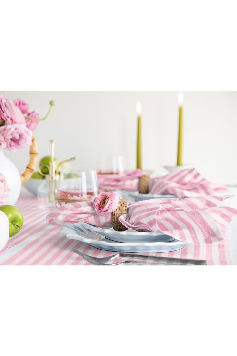 Linen Dinner Napkins - Amalfi Stripe, 20" x 20" Inch, Alternate, color, Cherry Blossom and White