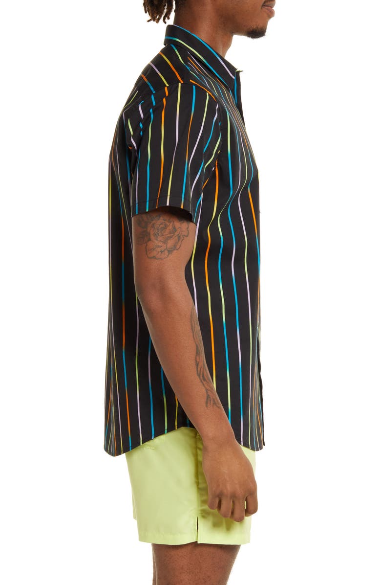 BP. Be Proud Pride Gender Inclusive Stripe Short Sleeve Button-Up Shirt, Alternate, color,