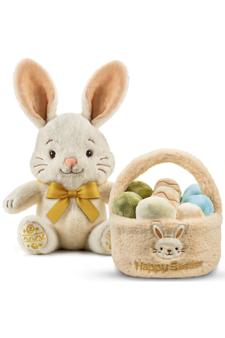 Plush Bunny with Bow and Easter Egg Basket Toy Set, Main, color, Pastel