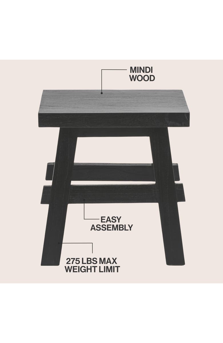 JONATHAN Y Revine Rustic Farmhouse Solid Mindi Wood Handcrafted Accent Stool, Alternate, color, Black