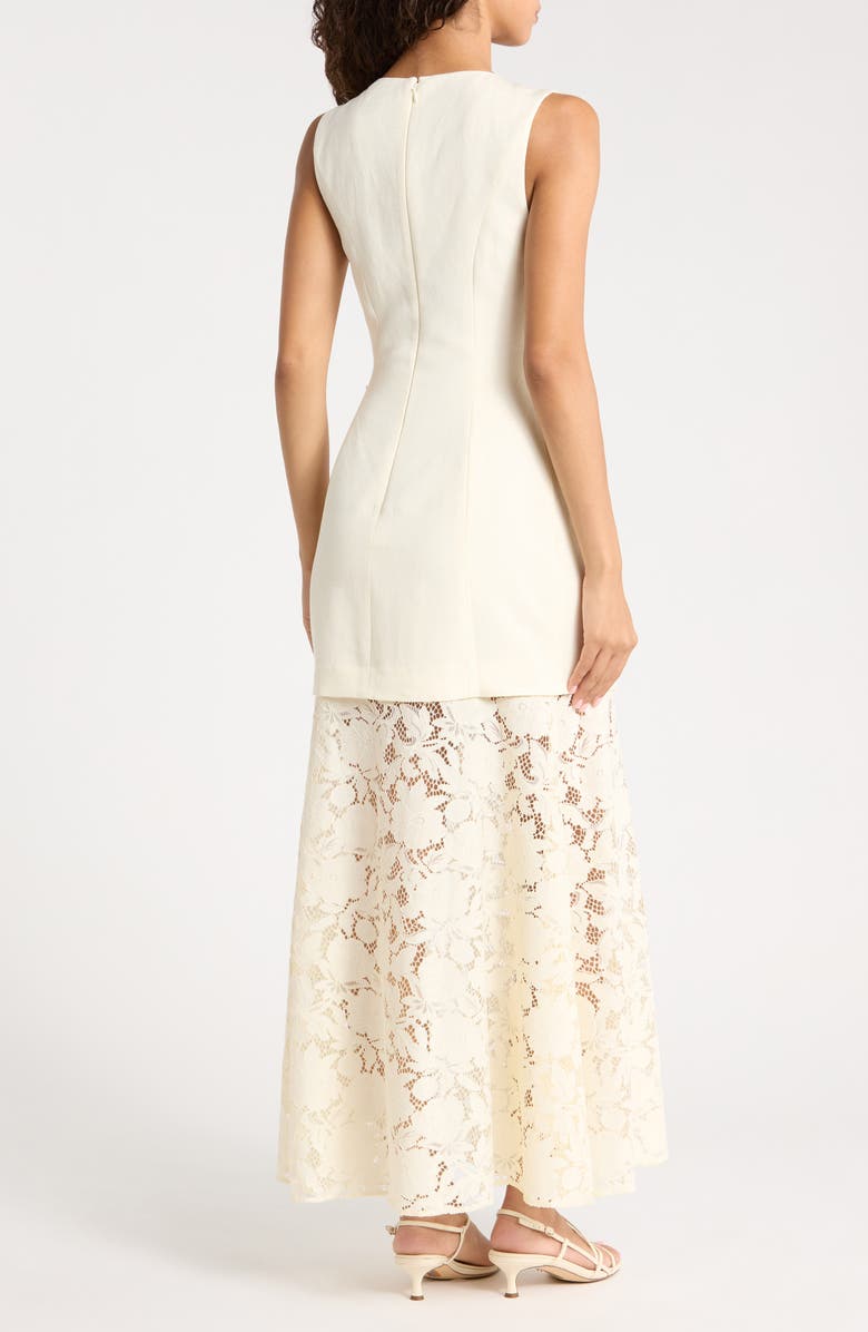 Ever New Joan Mixed Media Lace Midi Dress, Alternate, color, Buttercream