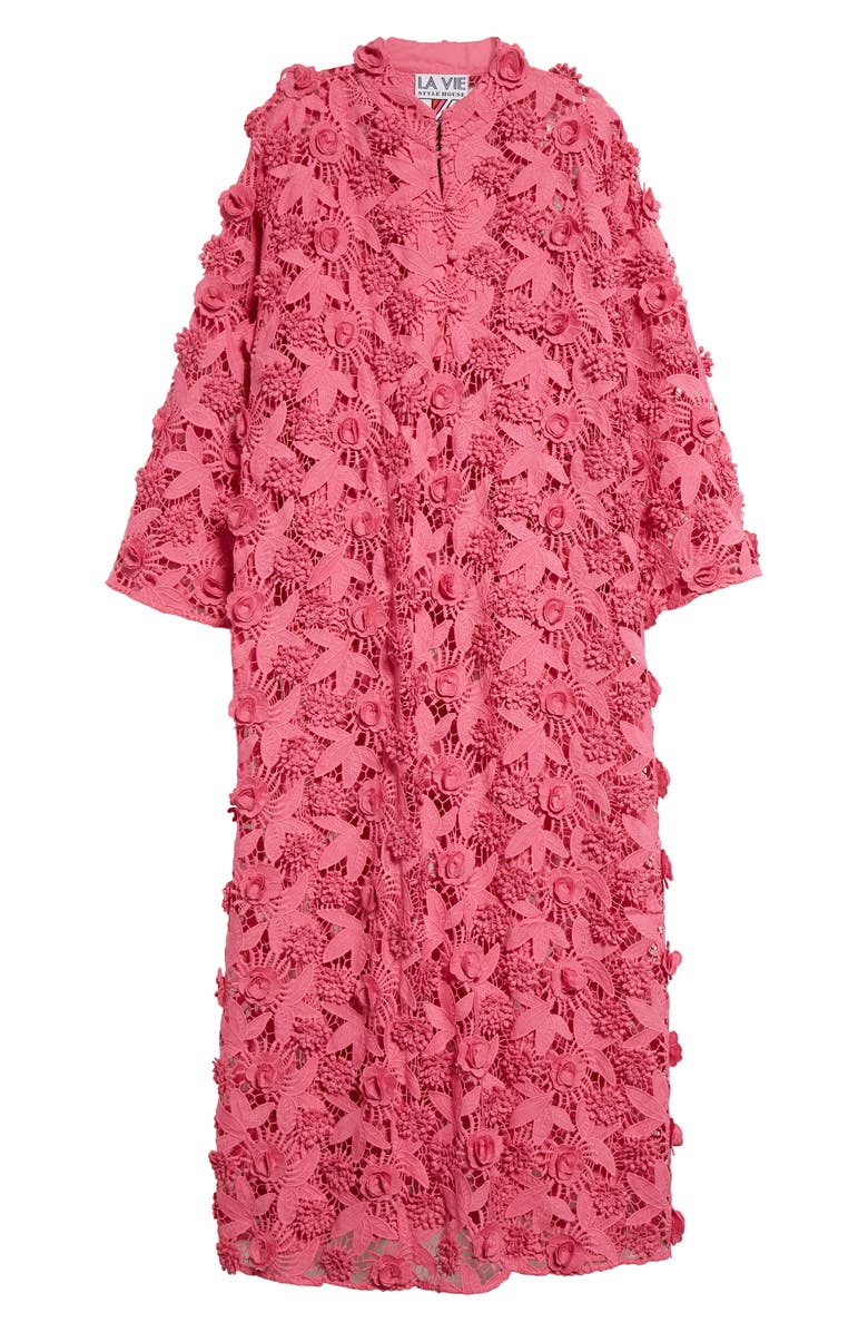 La Vie Style House '70s Floral Lace Cover-Up Maxi Caftan, Alternate, color,
