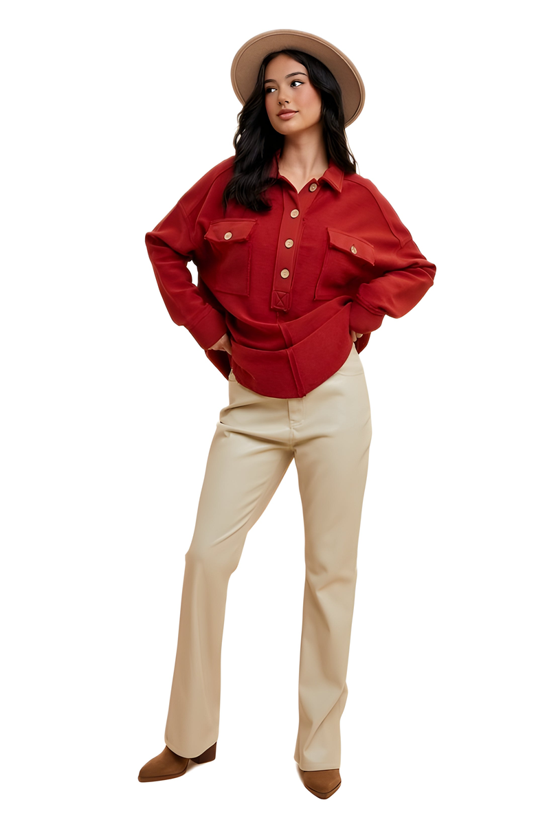 Knit and Lounge Relaxed Button-Up Utility Tunic with Patch Flap Pockets, Alternate, color,