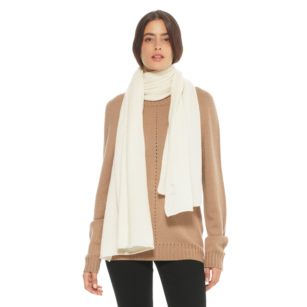Monticelli Cashmere Essential Pure Cashmere Maxi Wide Scarf in Milk White  product