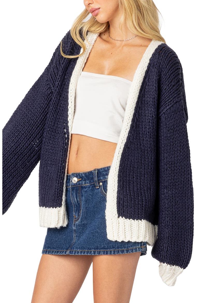 Colorblock Chunky Knit Cardigan, Alternate, color, NAVY