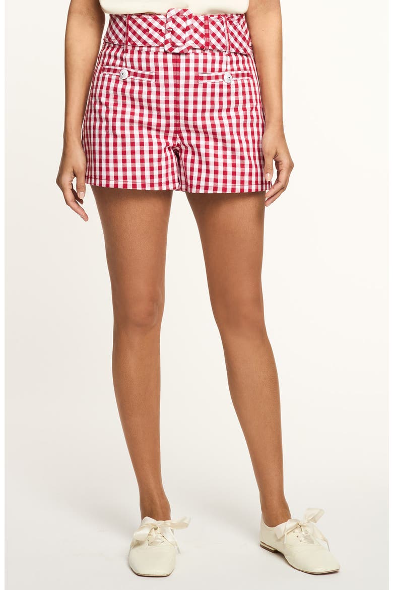 Belted Gingham Shorts, Main, color, CHILI PEPPER/ WHITE