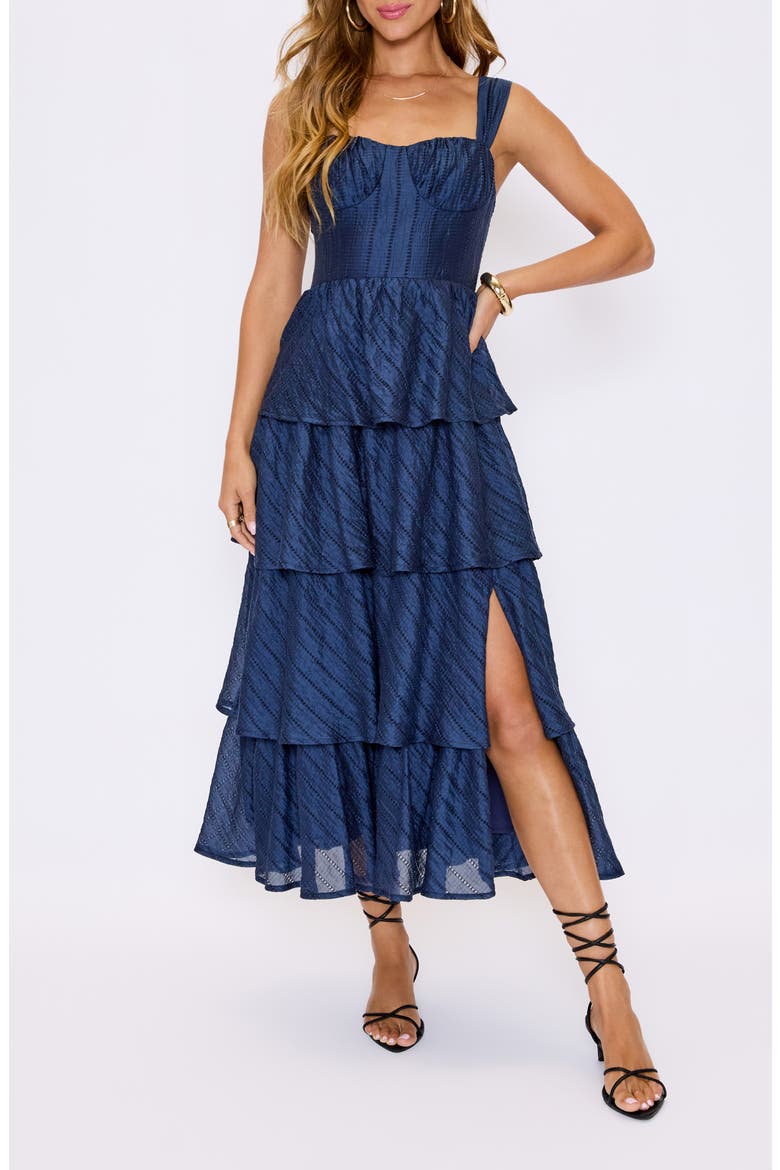 Celeste Ladder Stitch Detail Tiered Dress, Main, color, NAVY