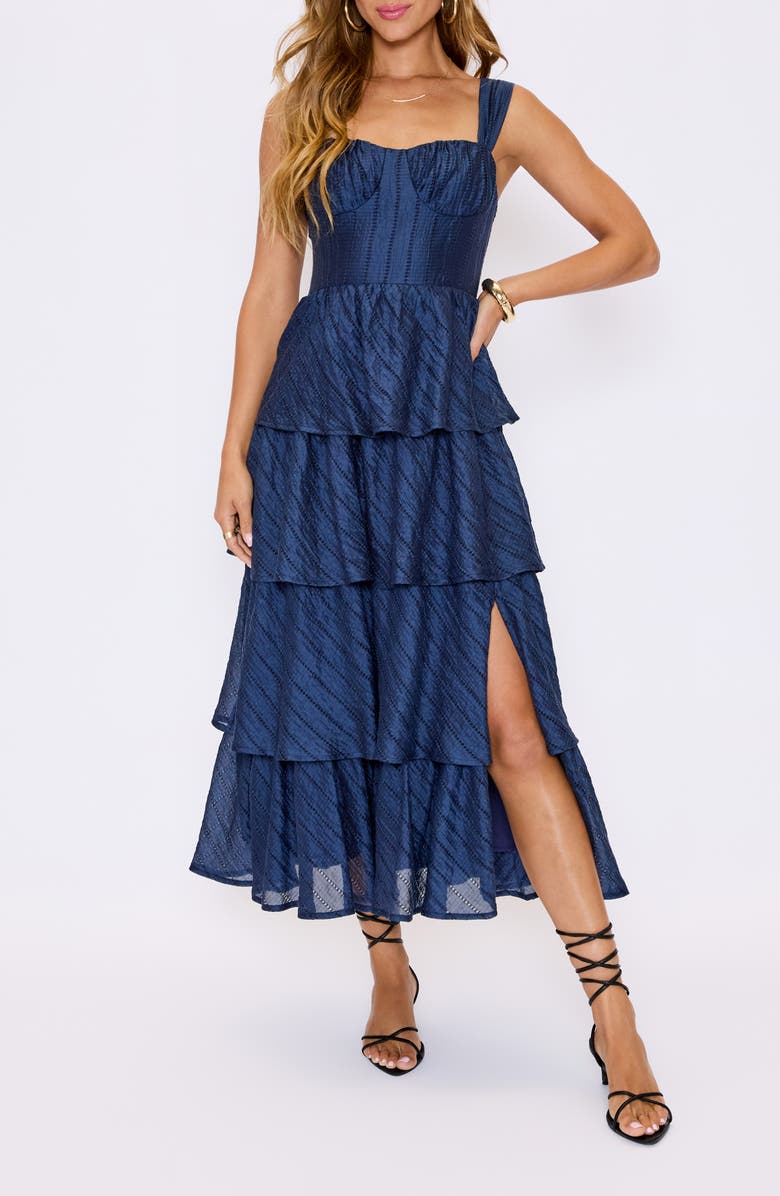 VICI Collection Celeste Ladder Stitch Detail Tiered Dress, Main, color, Navy