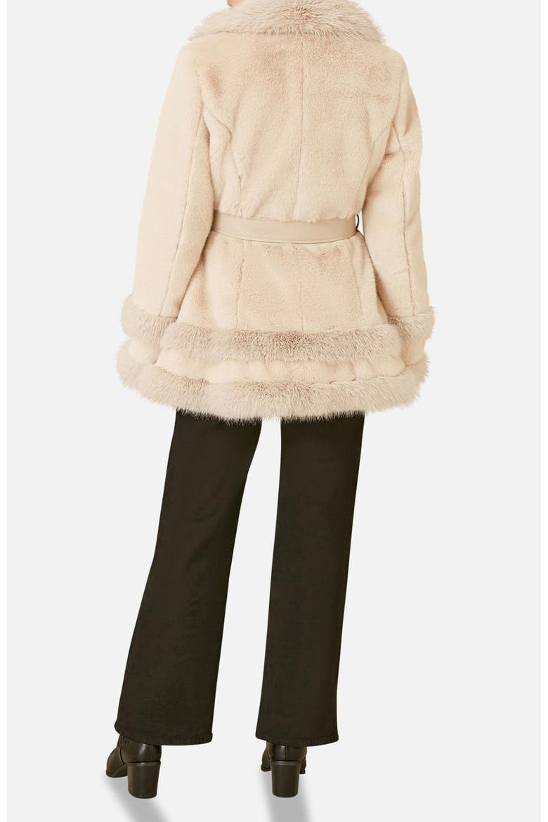 Luxe Faux Fur Tie Belt Swing Coat, Alternate, color, Cream