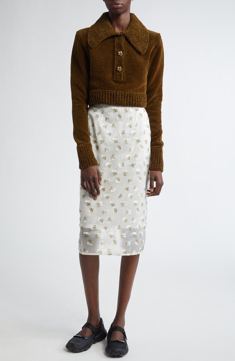 Cecilie Bahnsen Calla Velvet Crop Polo Sweater, Alternate, color,