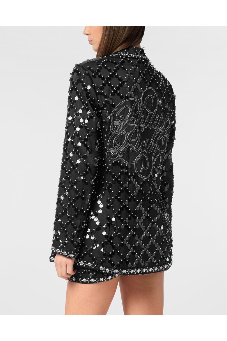 Blazer Boyfriend Fit Plein Paillettes Women, Alternate, color, black