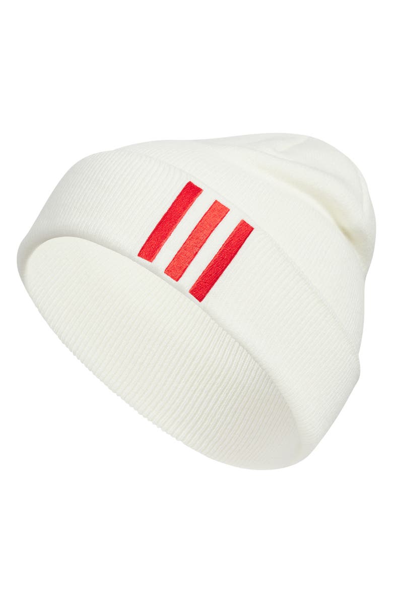 adidas Originals Off Set 3-Stripe Beanie, Main, color, White/ Better Scarlet