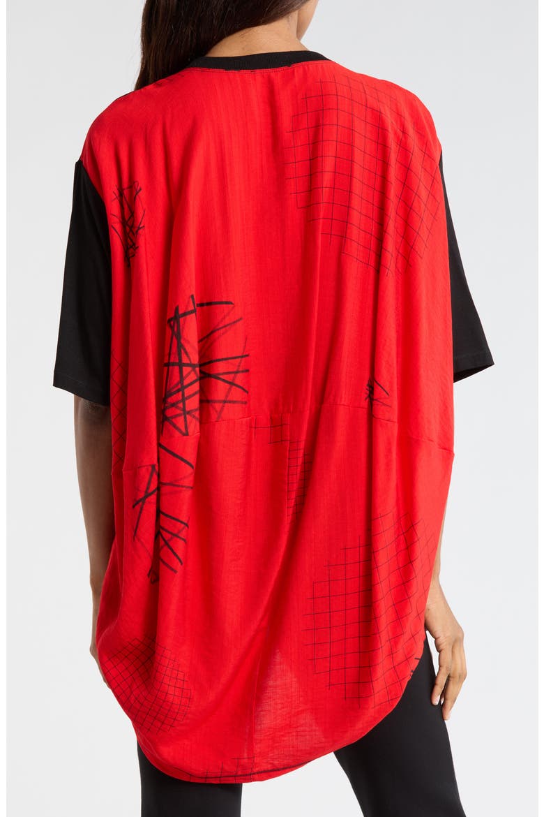 Mixed Media High-Low Top, Alternate, color, RED/BLACK