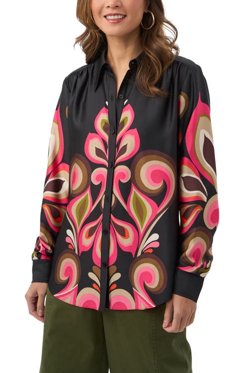 Trina Turk Cassavetes Button Up Border Printed Top In Multi