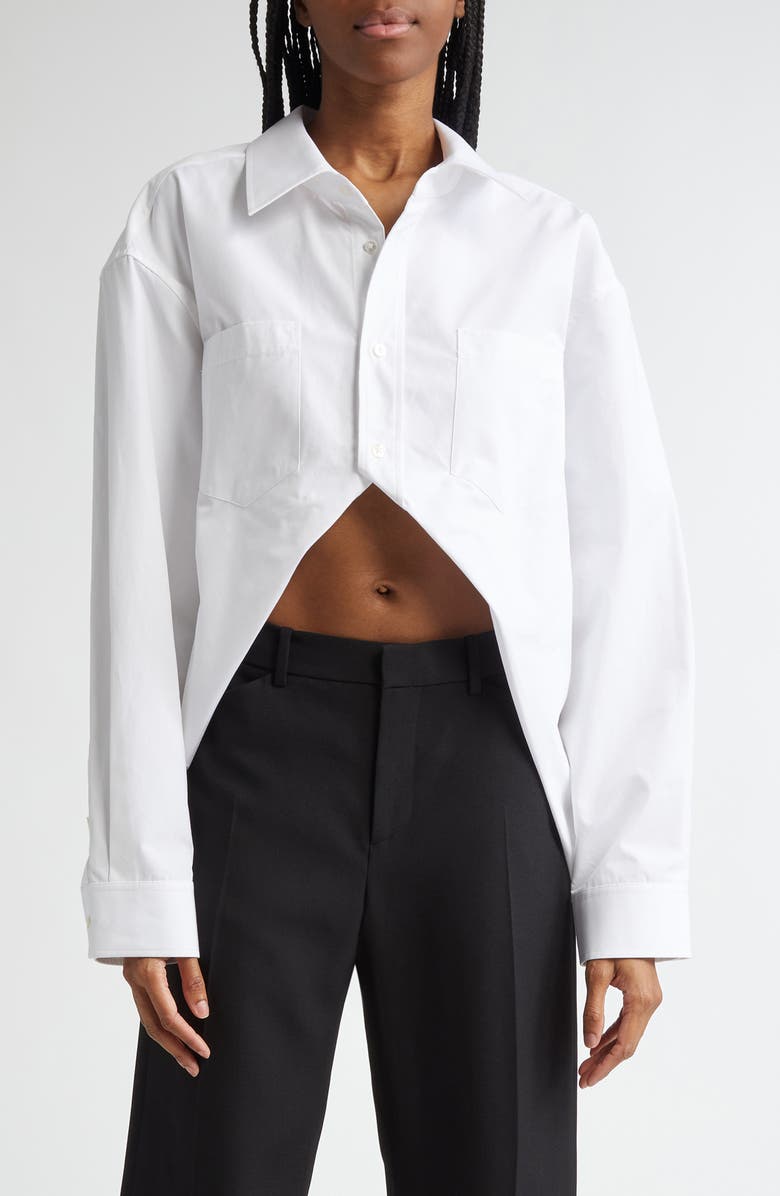 Alexander Wang Split Front Oversize Cotton Poplin Button-Up Shirt, Main, color, 