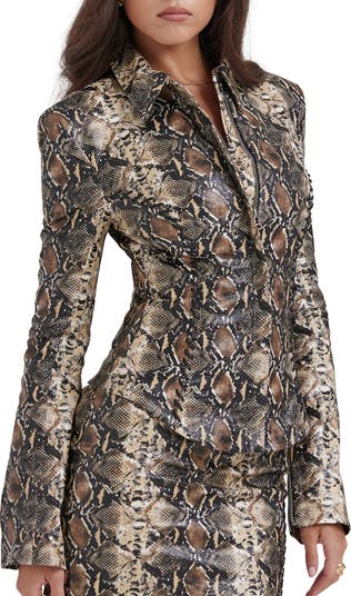 Vani Snakeskin Print Faux Leather Jacket