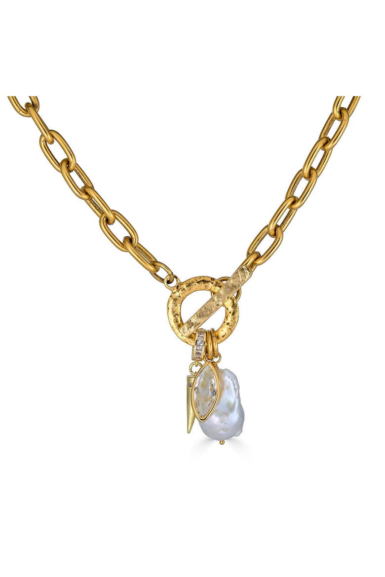 Marquise & Pearl Toggle Necklace, Alternate, color, Gold