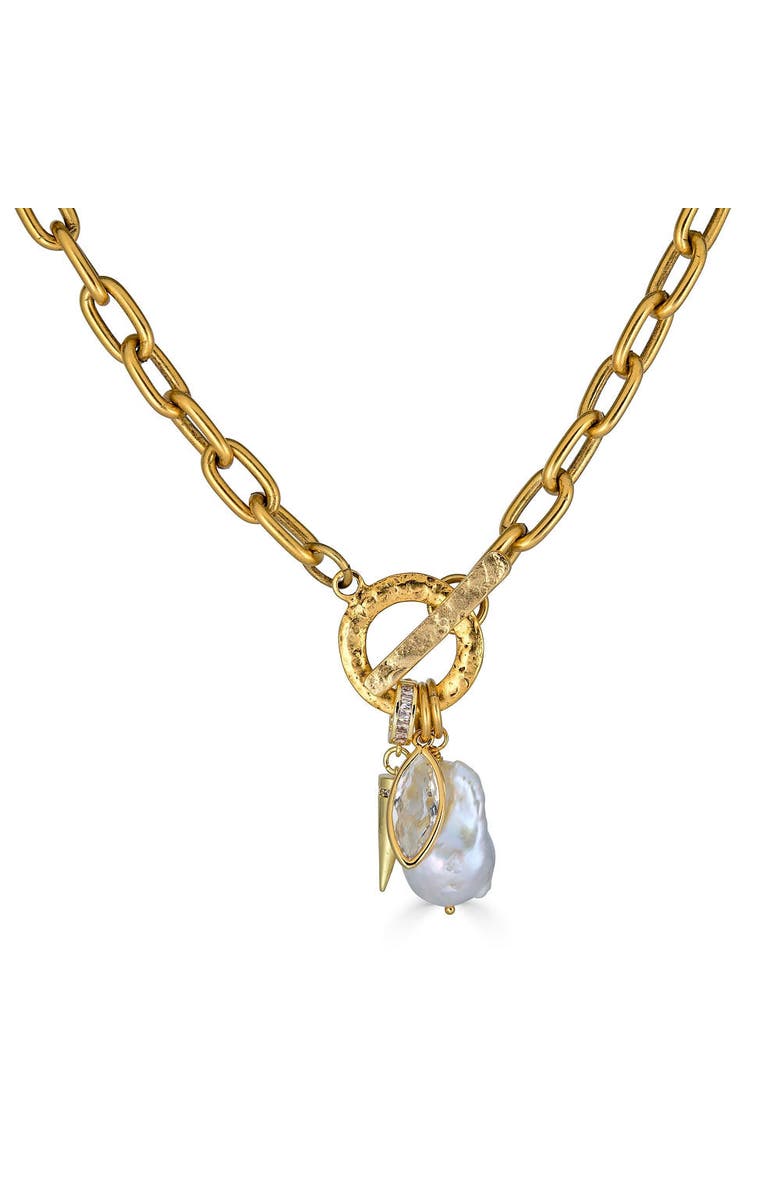 Loni Paul Jewelry Marquise & Pearl Toggle Necklace, Alternate, color, Gold