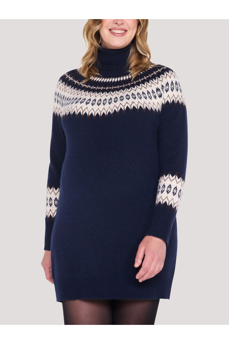 Turtleneck Long Sleeve Sweater Dress, Alternate, color, Navy & Ivory Fair Isle