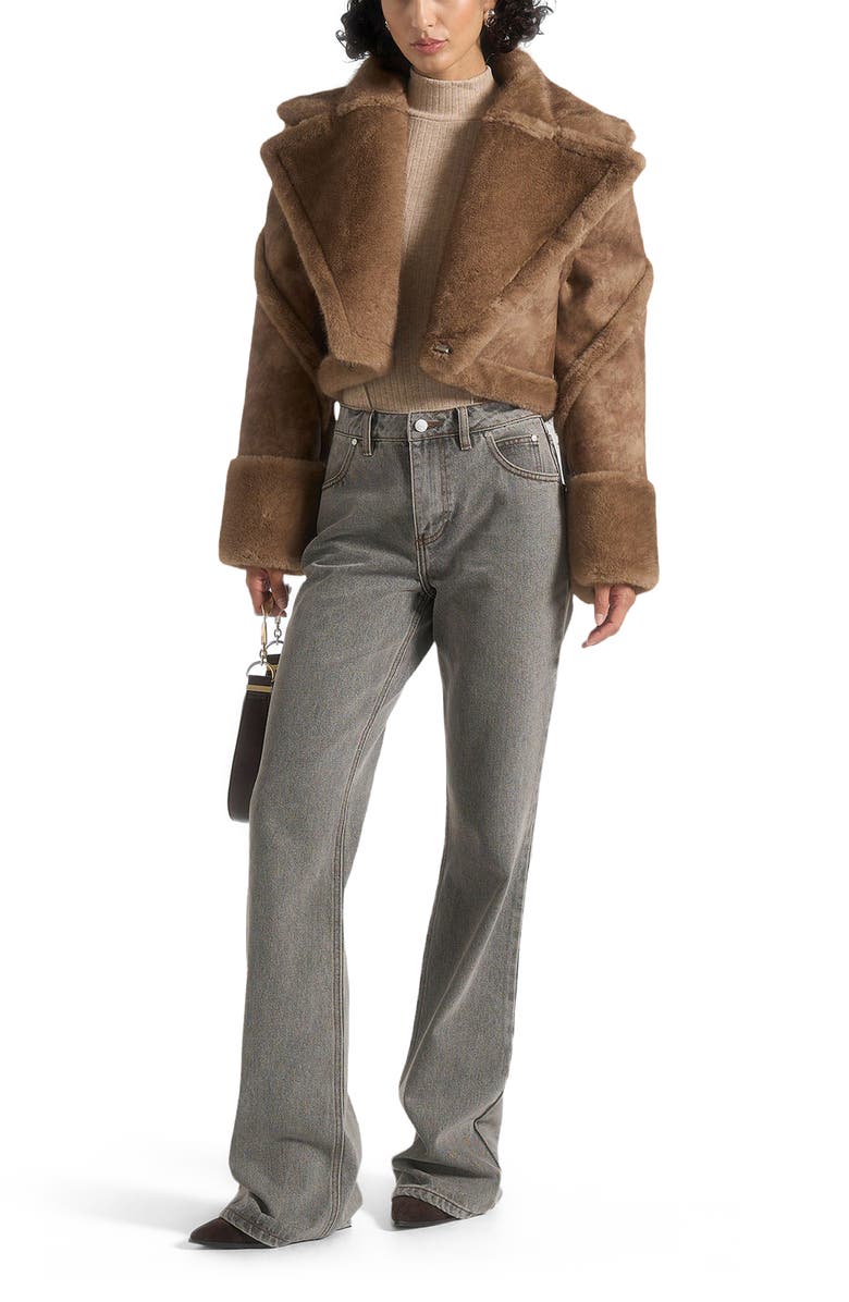 Manière De Voir Kena Vintage Leather & Plush 2-in-1 Gilet Jacket, Alternate, color,