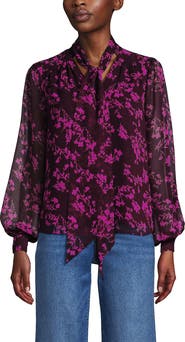 Lands' End Chiffon Removable Tie Neck Blouse