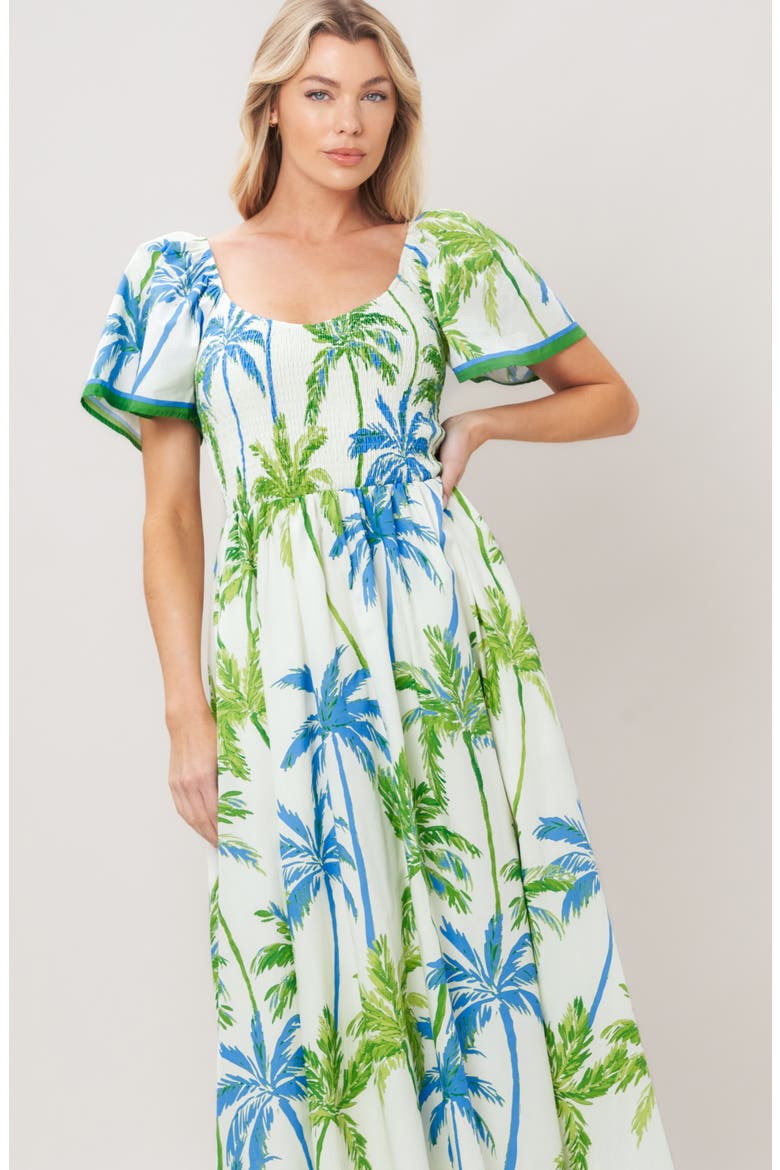 Print Midi Dress, Alternate, color, WHITE/ GREEN