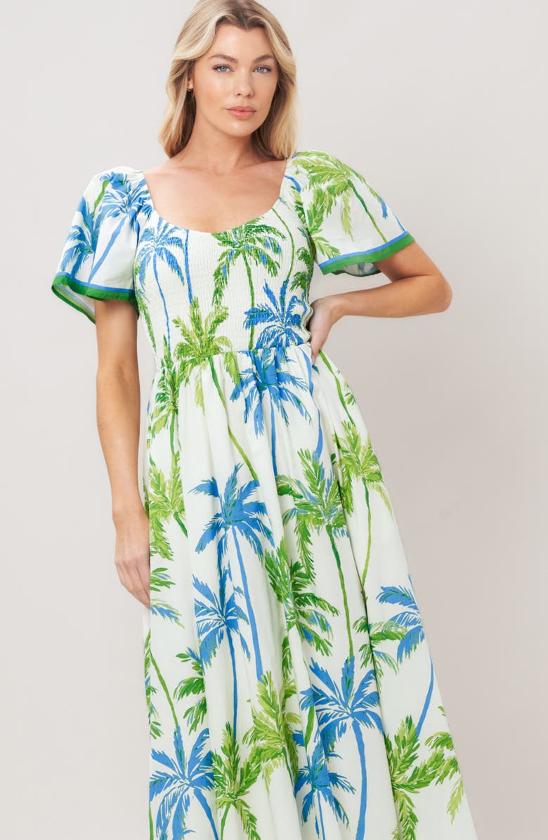 FLYING TOMATO Print Midi Dress, Alternate, color, White/ Green