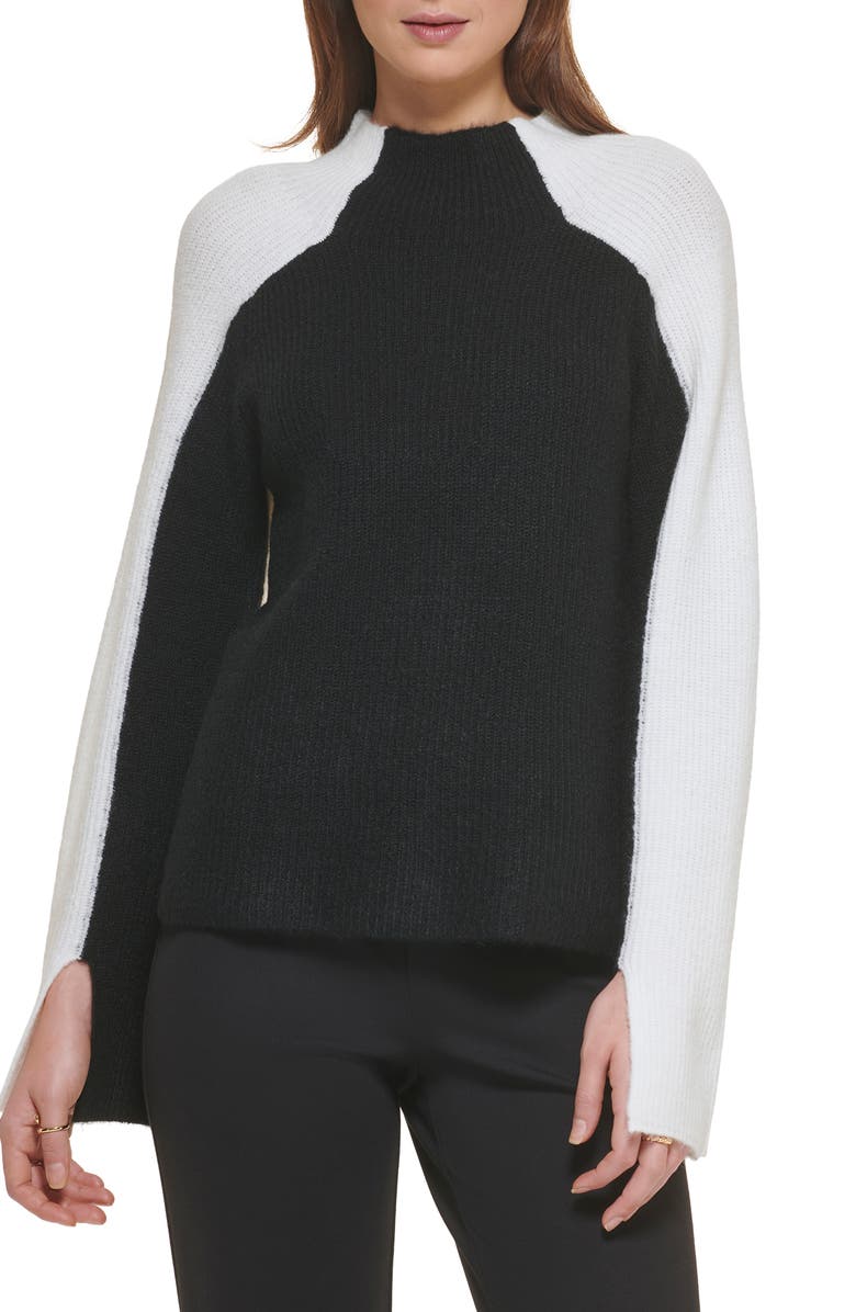 DKNY Colorblock Funnel Neck Sweater, Main, color, 
