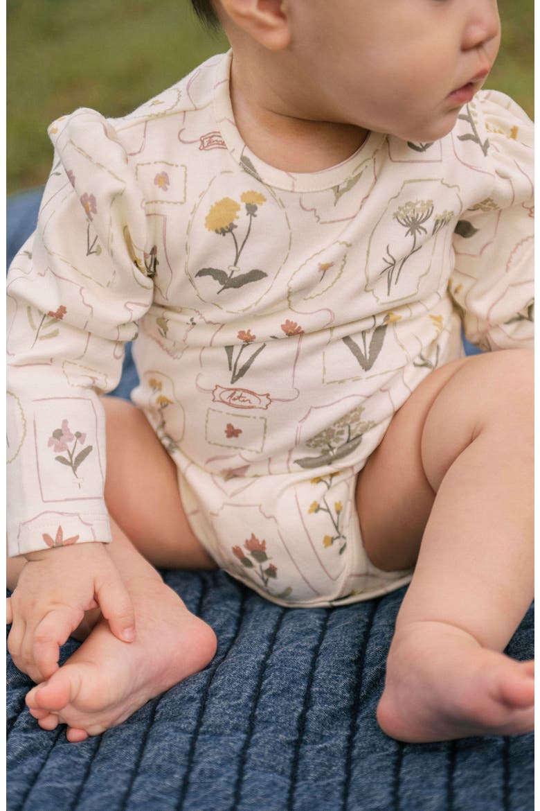 Print Long Sleeve Organic Cotton Bodysuit, Alternate, color, PETAL PRESS