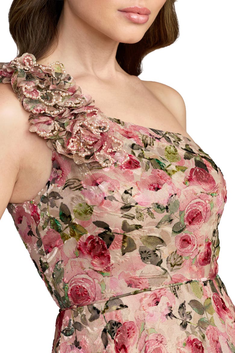 One Shoulder Velvet Floral Ball Gown, Alternate, color, Pink Multi
