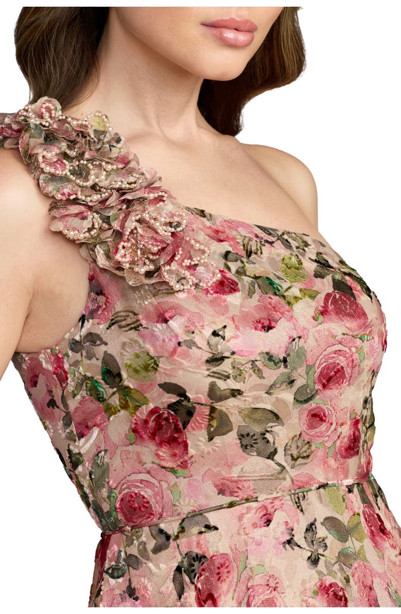 Mac Duggal One Shoulder Velvet Floral Ball Gown, Alternate, color, Pink Multi